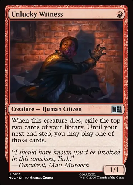 Unlucky Witness, Magic card MSC 812 — Marvel Super Heroes Commander set