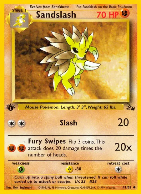 Sandslash, Pokémon card FO 41 — Fossil set