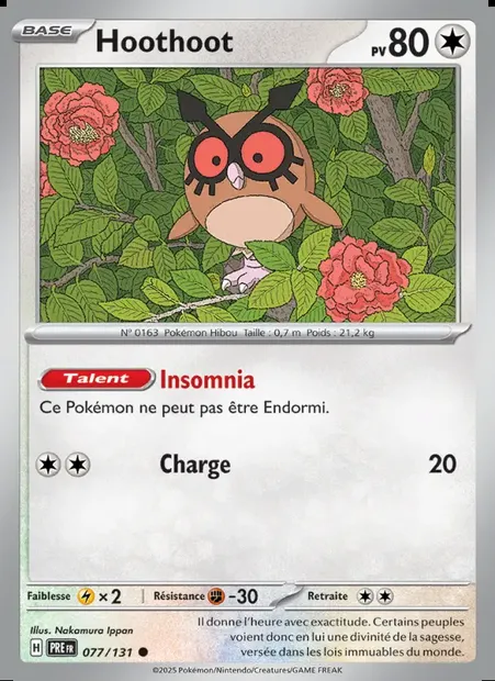 Hoothoot, carte Pokémon PRE 077 — extension Évolutions Prismatiques