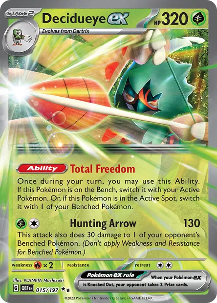 Decidueye ex, Pokémon card OBF 015 — Obsidian Flames set
