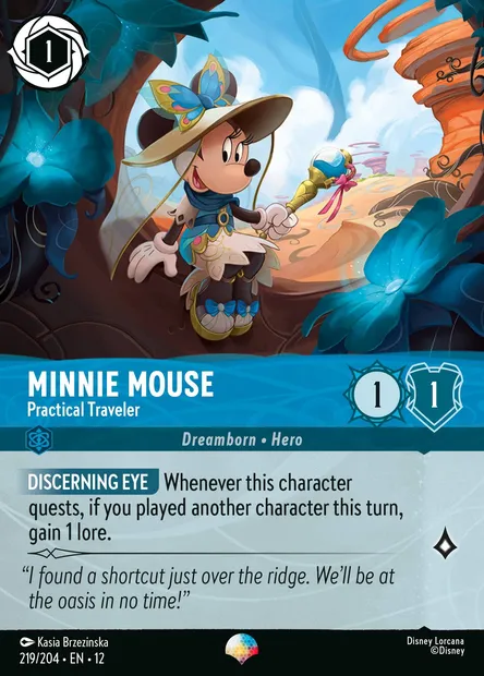 Minnie Mouse - Practical Traveler, Disney Lorcana card CH12-219 — Wilds Unknown set