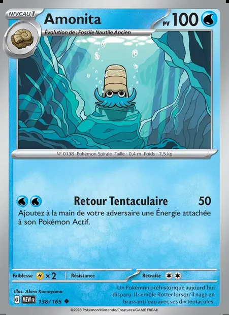 Amonita, carte Pokémon MEW 138 — extension 151