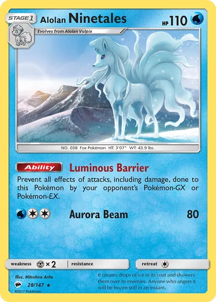 Alolan Ninetales, Pokémon card BUS 28 — Burning Shadows set