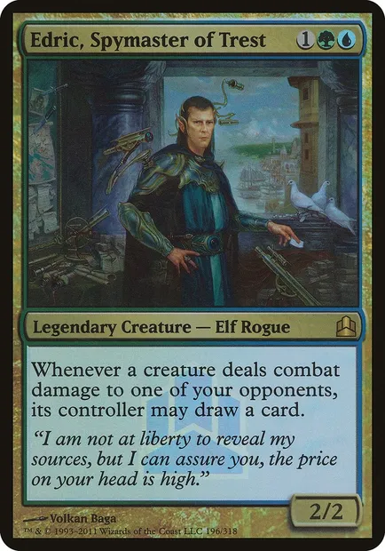 Edric, Spymaster of Trest, Magic card PCMD 196 — Commander 2011 Launch Party set