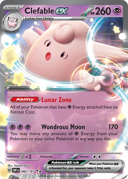 Clefable ex, Pokémon card OBF 082 — Obsidian Flames set