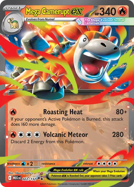 Mega Camerupt ex, Pokémon card MEG 022 — Mega Evolution set