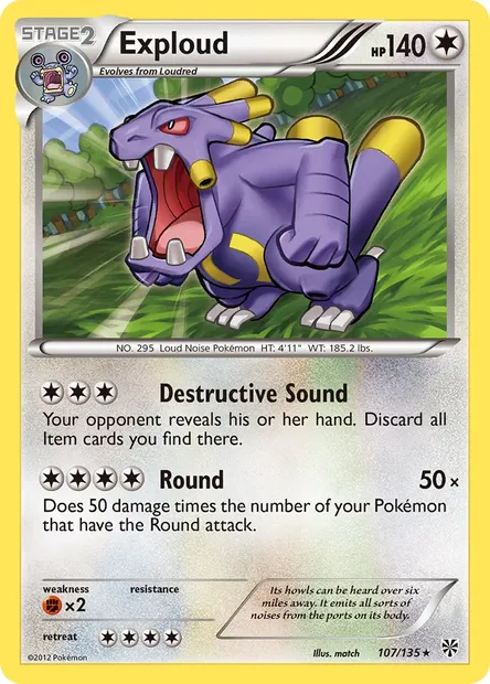 Exploud, Pokémon card PLS 107 — Plasma Storm set