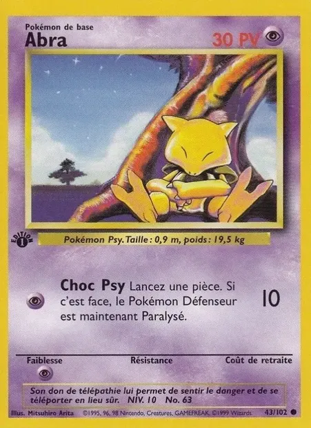 Abra, carte Pokémon BS 43 — extension Set de Base