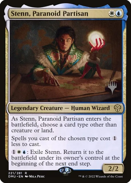 Stenn, partisan paranoïaque, carte Magic PDMU 221p — extension Dominaria United Promos
