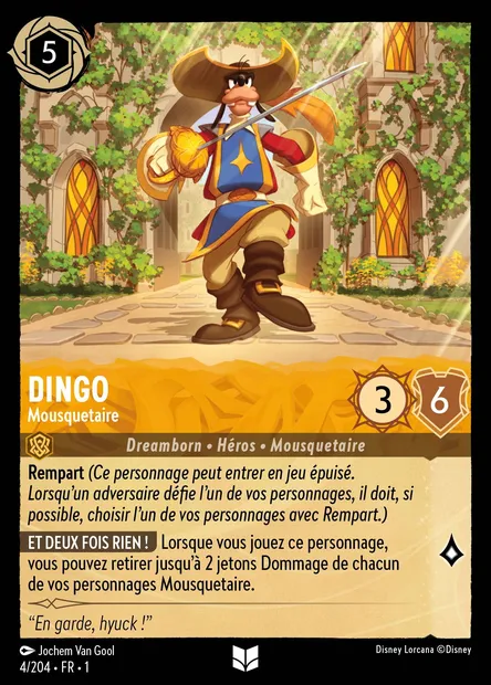 Dingo - Mousquetaire, carte Disney Lorcana CH1-004 — extension Premier Chapitre
