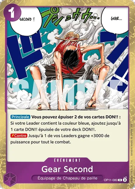 Gear Second, carte One Piece OP11-080 — extension DES POINGS VIFS COMME L'ÉCLAIR