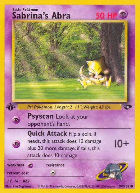 Sabrina's Abra, Pokémon card GC 94 — Gym Challenge set