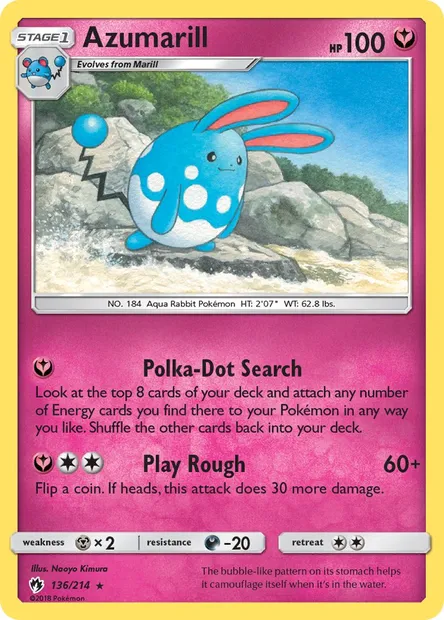 Azumarill, Pokémon card LOT 136 — Lost Thunder set