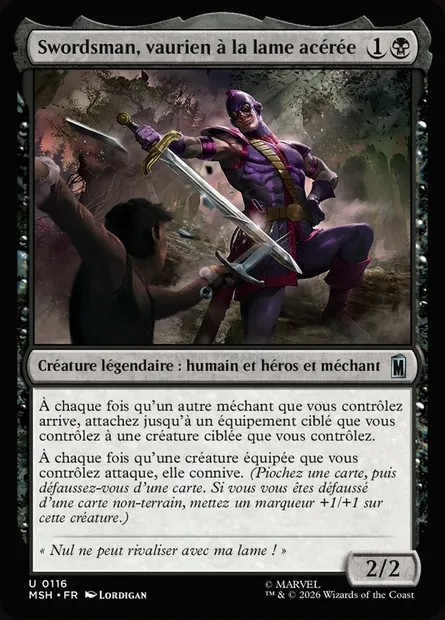 Swordsman, vaurien à la lame acérée, carte Magic MSH 116 — extension Marvel Super Heroes