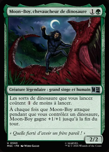 Moon-Boy, chevaucheur de dinosaure, carte Magic MSC 563 — extension Marvel Super Heroes Commander