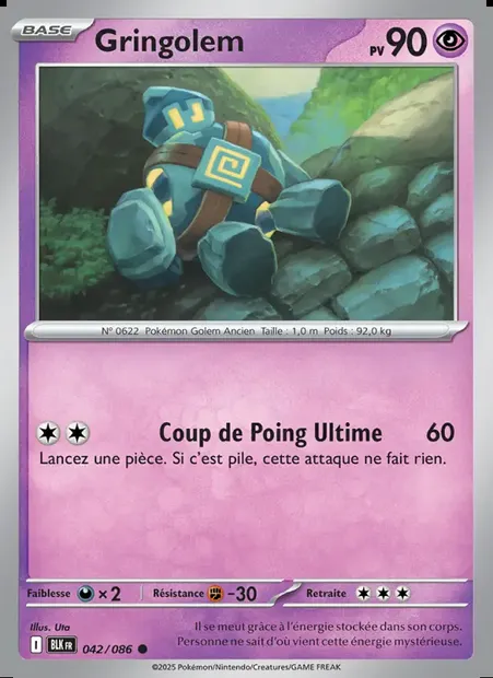 Gringolem, carte Pokémon BLK 042 — extension Foudre Noire