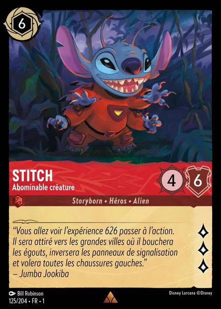 Stitch - Abominable créature, carte Disney Lorcana CH1-125 — extension Premier Chapitre