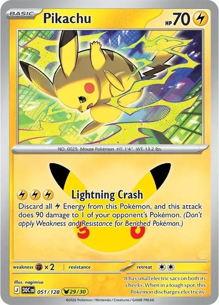 Pikachu, Pokémon card 30C 051 — 30th Celebration set