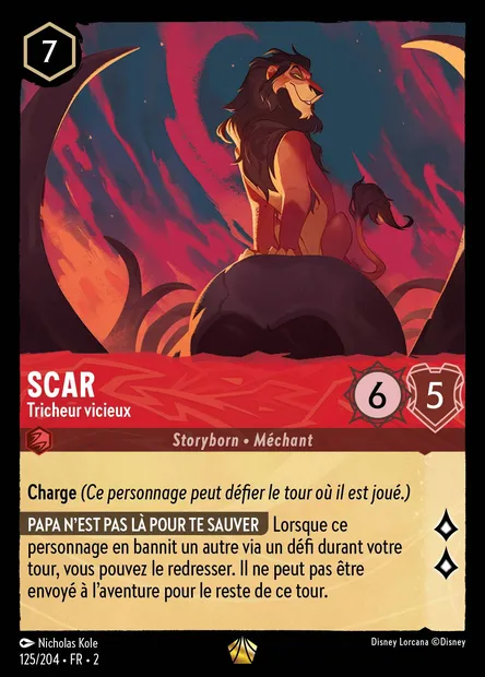 Scar - Tricheur vicieux, carte Disney Lorcana CH2-125 — extension L'Ascension des Floodborn