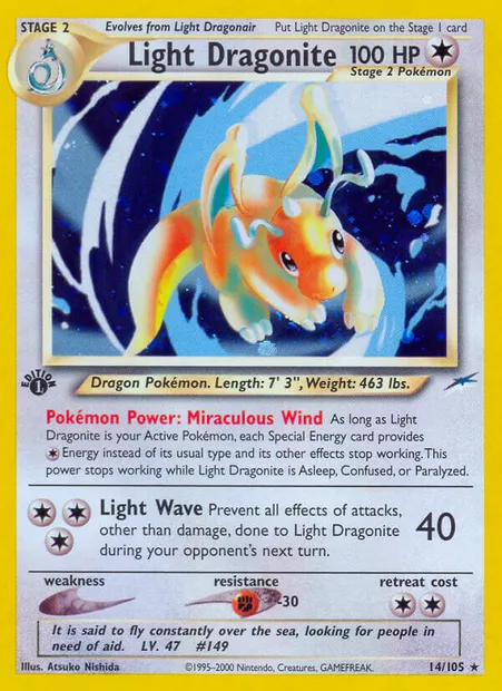 Light Dragonite, Pokémon card NDE 14 — Neo Destiny set