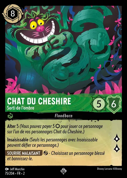 Chat du Cheshire - Sorti de l'ombre, carte Disney Lorcana CH2-075 — extension L'Ascension des Floodborn