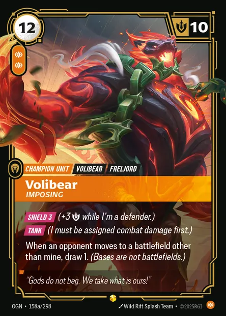 Volibear, Riftbound card OGN 158a — Origins set
