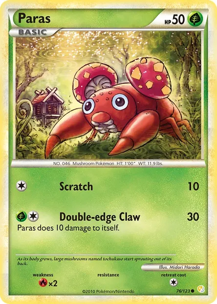Paras, Pokémon card HS 76 — HeartGold SoulSilver set
