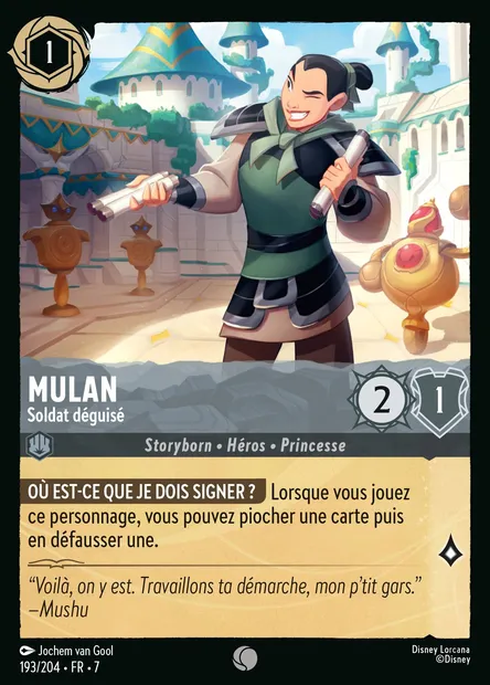 Mulan - Soldat déguisé, carte Disney Lorcana CH7-193 — extension L'île d'Archazia