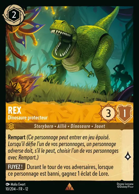 Rex - Dinosaure protecteur, carte Disney Lorcana CH12-010 — extension Contrées Inconnues