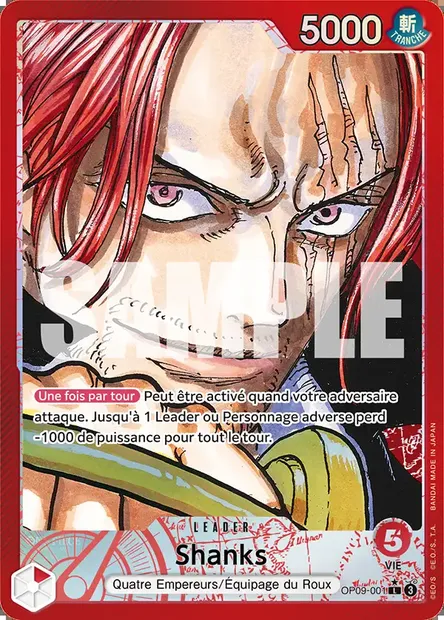 Shanks, carte One Piece OP09-001 — extension LES NOUVEAUX EMPEREURS