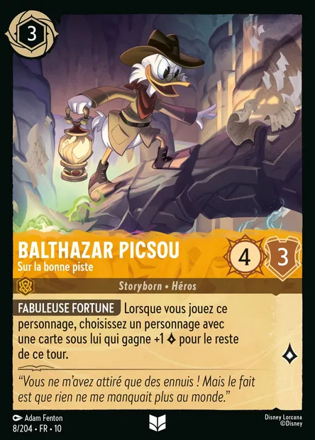 Balthazar Picsou - Sur la bonne piste, carte Disney Lorcana CH10-008 — extension Lueurs dans les Profondeurs