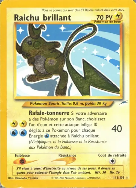 Raichu brillant, carte Pokémon NDE 111 — extension Neo Destiny