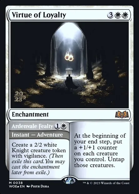 Vertu de loyauté // Allégeance d'Ardenval, carte Magic PWOE 38s — extension Wilds of Eldraine Promos