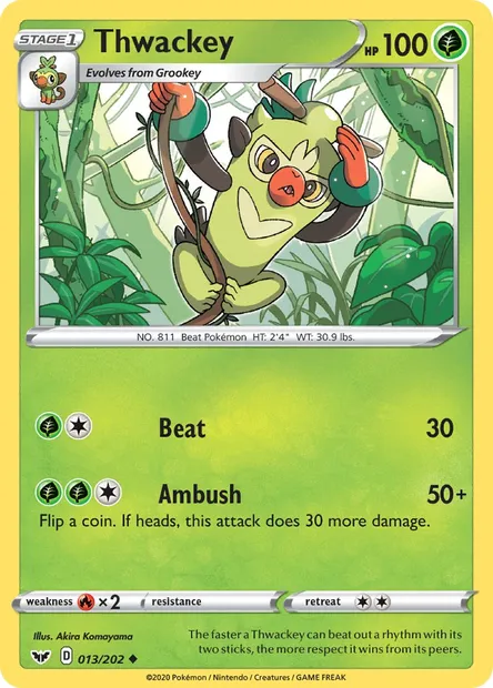 Thwackey, Pokémon card SSH 13 — Sword & Shield set