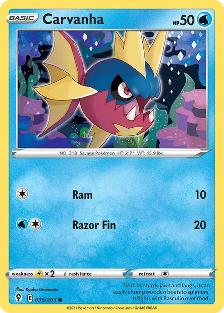 Carvanha, Pokémon card EVS 35 — Evolving Skies set