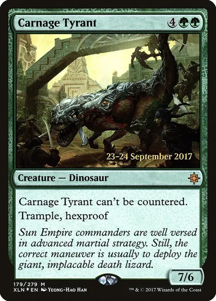Carnage Tyrant, Magic card PXLN 179s — Ixalan Promos set
