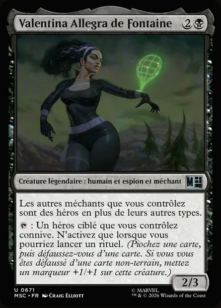 Valentina Allegra de Fontaine, carte Magic MSC 671 — extension Marvel Super Heroes Commander