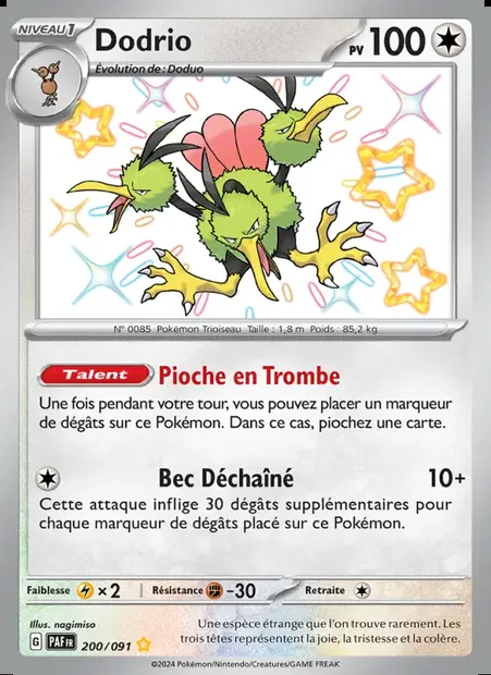 Dodrio, carte Pokémon PAF 200 — extension Destinées de Paldea