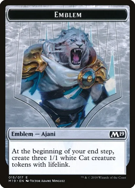 Ajani, Adversary of Tyrants Emblem, carte Magic TM19 15 — extension Core Set 2019 Tokens