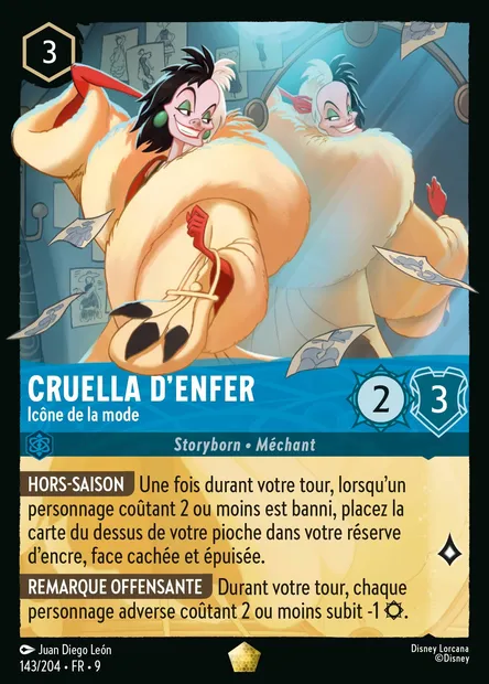Cruella d'Enfer - Icône de la mode, carte Disney Lorcana CH9-143 — extension Fabuleux