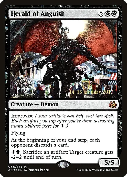 Héraut de l'angoisse, carte Magic PAER 64s — extension Aether Revolt Promos