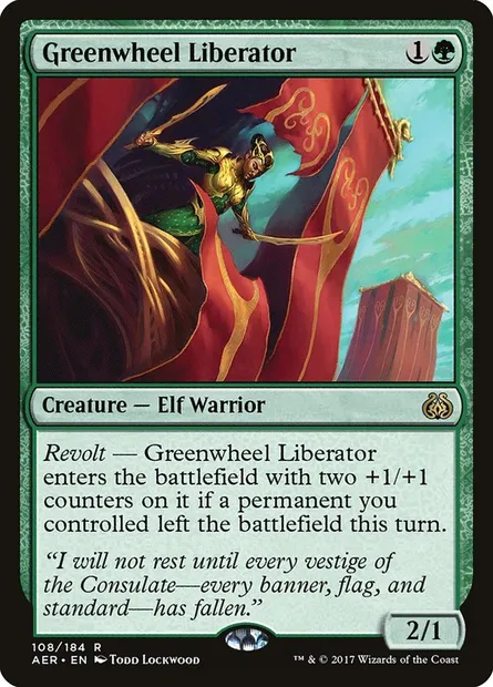 Greenwheel Liberator, Magic card AER 108 — Aether Revolt set