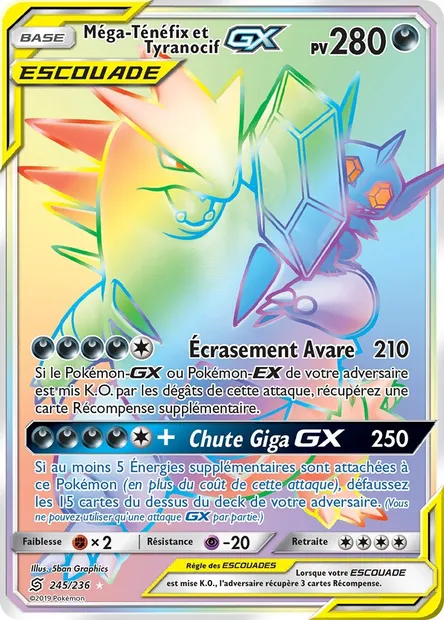 Méga-Ténéfix et Tyranocif GX, carte Pokémon UNM 245 — extension Harmonie des Esprits