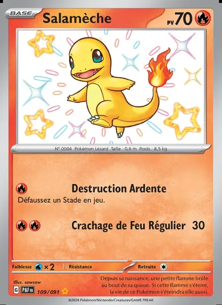 Salamèche, carte Pokémon PAF 109 — extension Destinées de Paldea