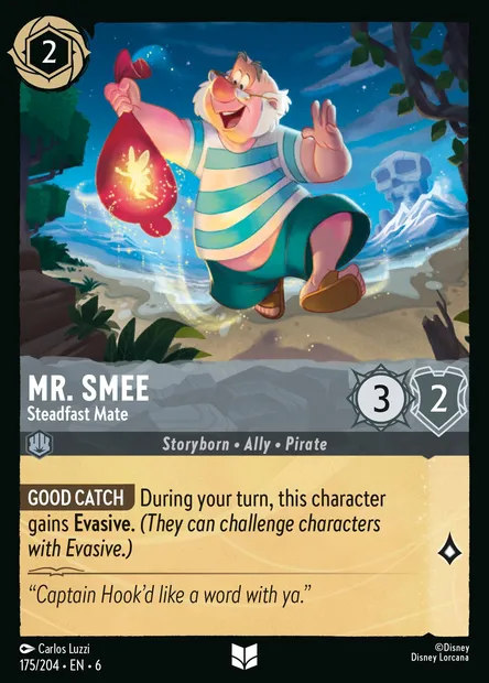 Mr. Smee - Steadfast Mate, Disney Lorcana card CH6-175 — Azurite Sea set