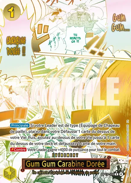 Gum Gum Carabine Dorée, carte One Piece OP15-116 — extension AVENTURE SUR L'ÎLE DE DIEU
