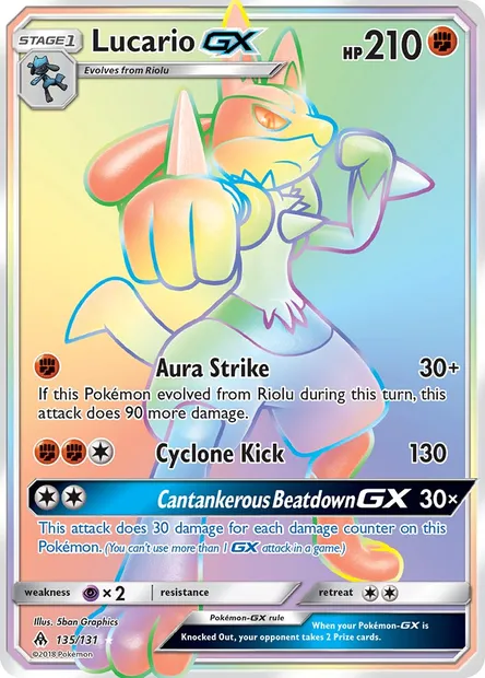 Lucario GX, Pokémon card FLI 135 — Forbidden Light set