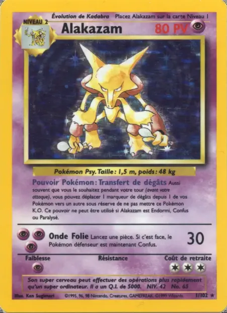 Alakazam, carte Pokémon BS 1 — extension Set de Base