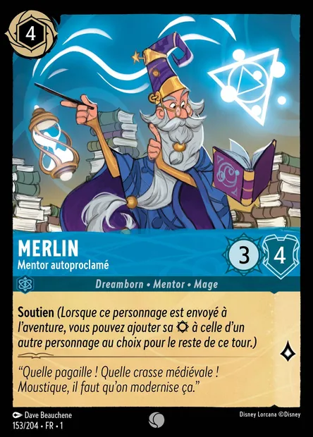 Merlin - Mentor autoproclamé, carte Disney Lorcana CH1-153 — extension Premier Chapitre