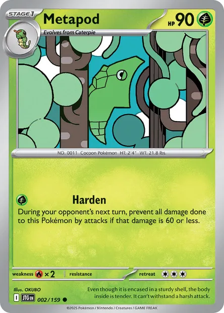 Metapod, Pokémon card JTG 002 — Journey Together set